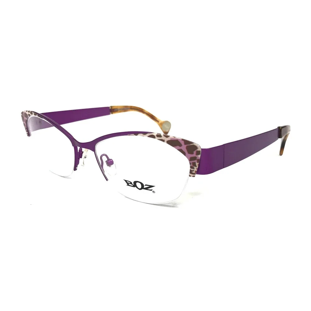 BOZ Eyeglasses Frames ZOO 7072 Purple Leopard Cat Eye Half Rim 53-17-135